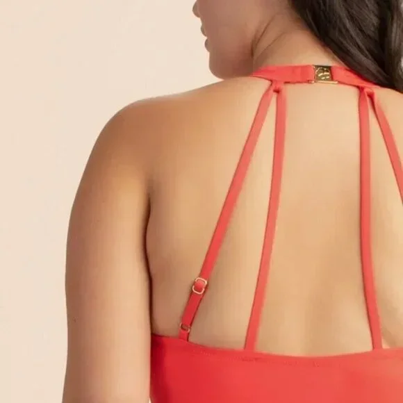 💕TRINA TURK💕 Bijou Solids V-Plunge Plus One Piece Swimsuit Poppy Coral 20W